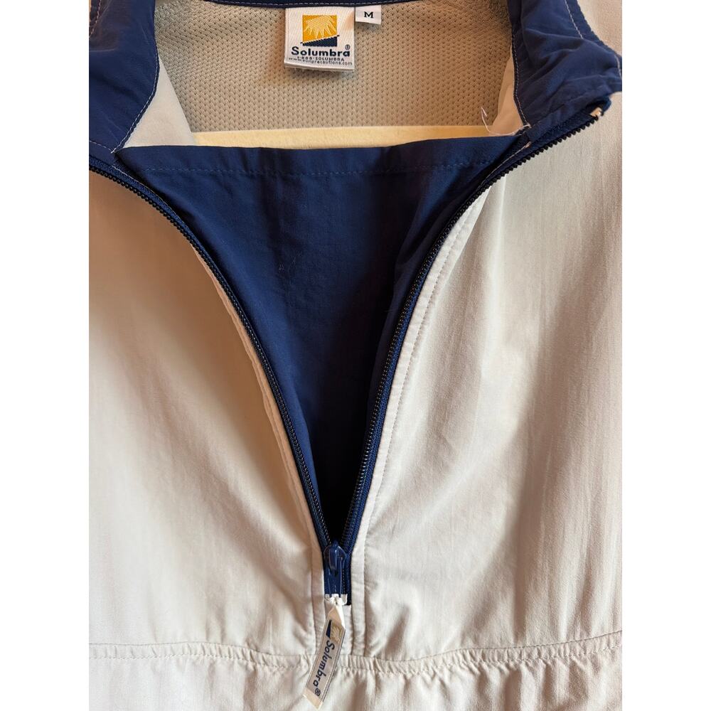 Vtg Solumbra 1/4 Zip Windbreaker Jacket Beige&Blue Made in USA | Men's M/Unisex - Picture 3 of 9